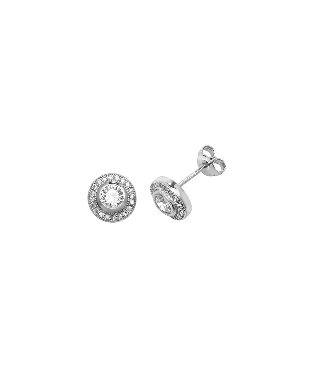 Silver CZ Halo Stud Earrings