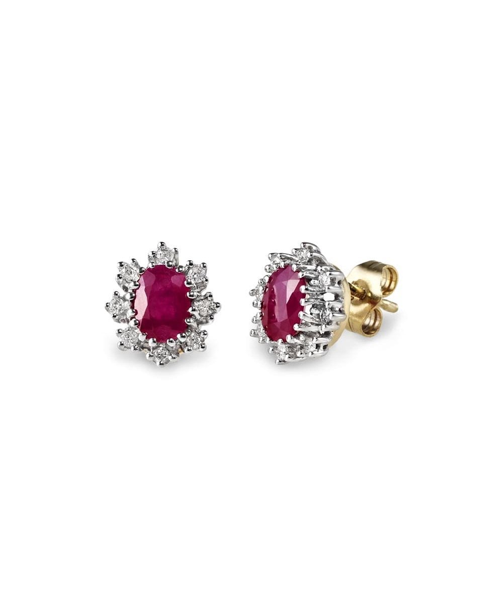 9ct Yellow Gold Ruby & Diamond Stud Earrings