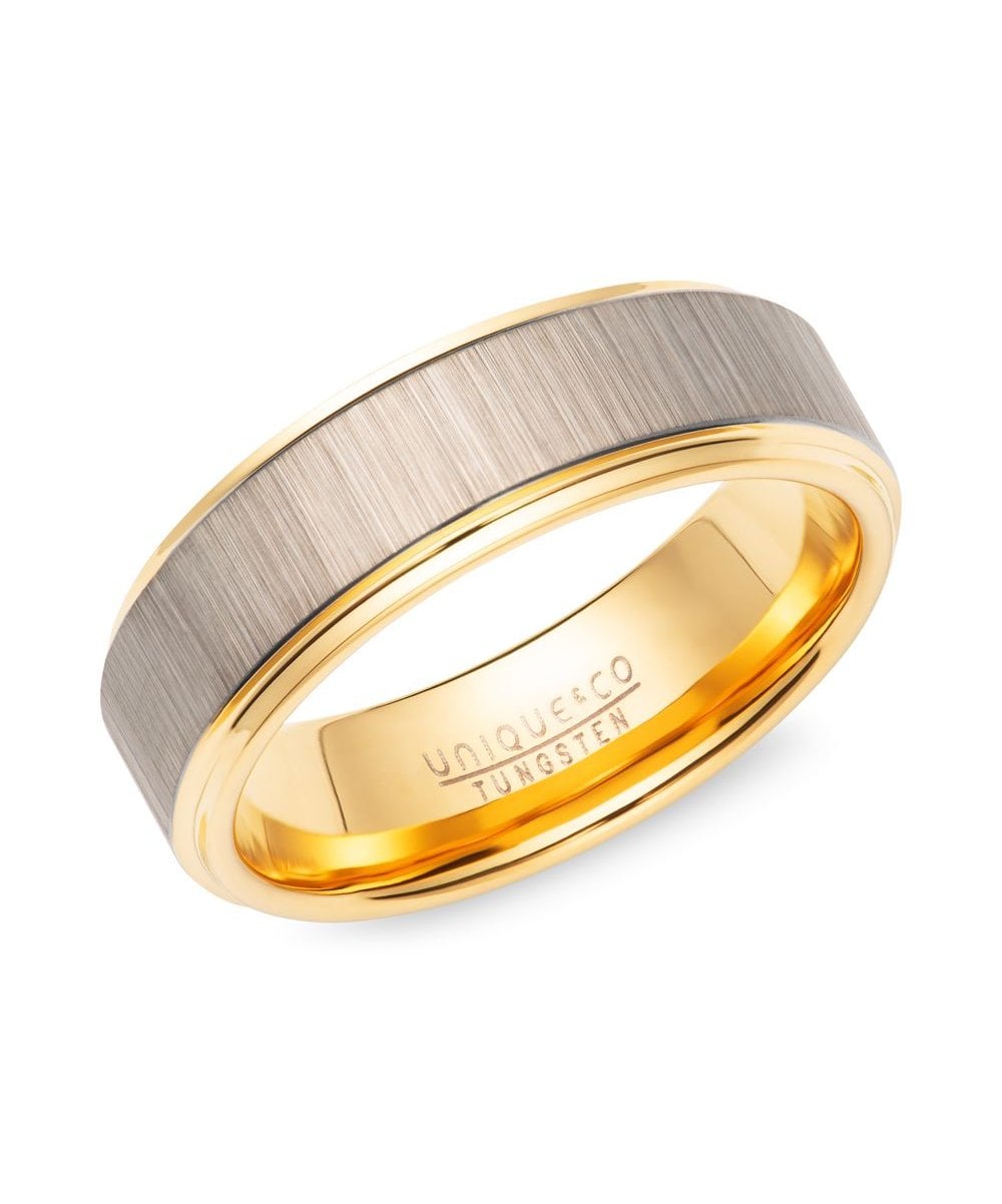 Tungsten 7mm Two Tone Patterned Ring - TUR-191