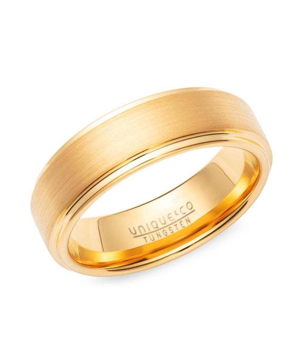 Tungsten 7mm Patterned Ring with Gold Finish - TUR-192