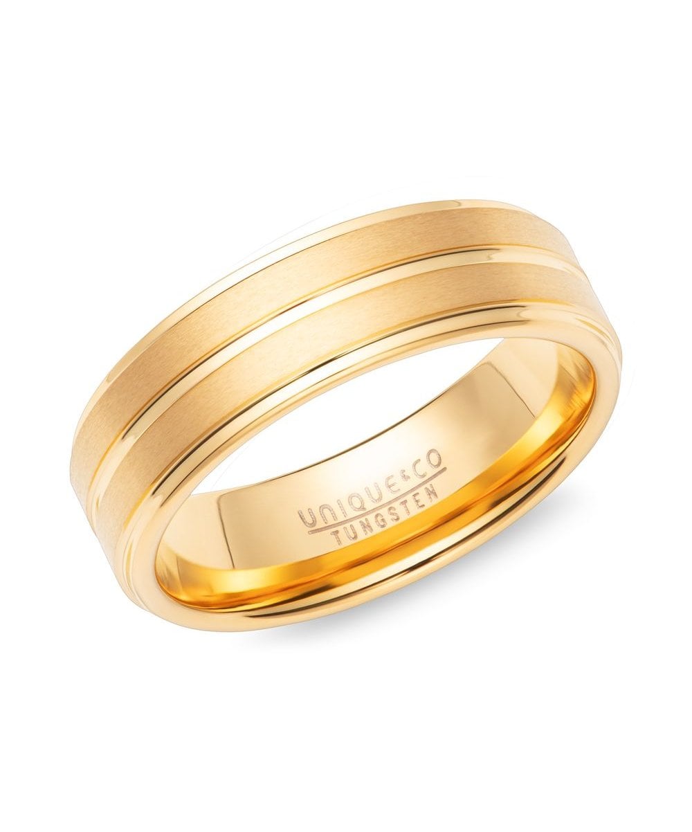 Tungsten 7mm Patterned Ring with Gold Finish - TUR-193
