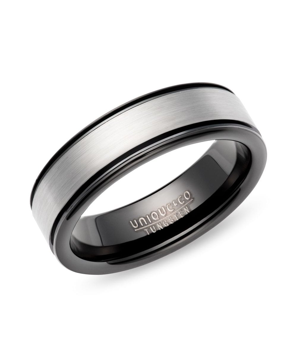 Tungsten 7mm Black & Silver Ring - TUR-194
