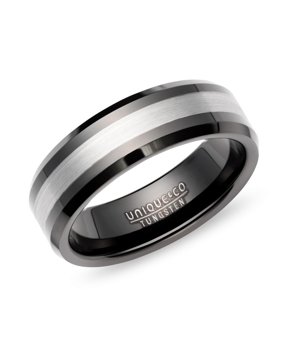Tungsten 7mm Black & Silver Ring - TUR-195