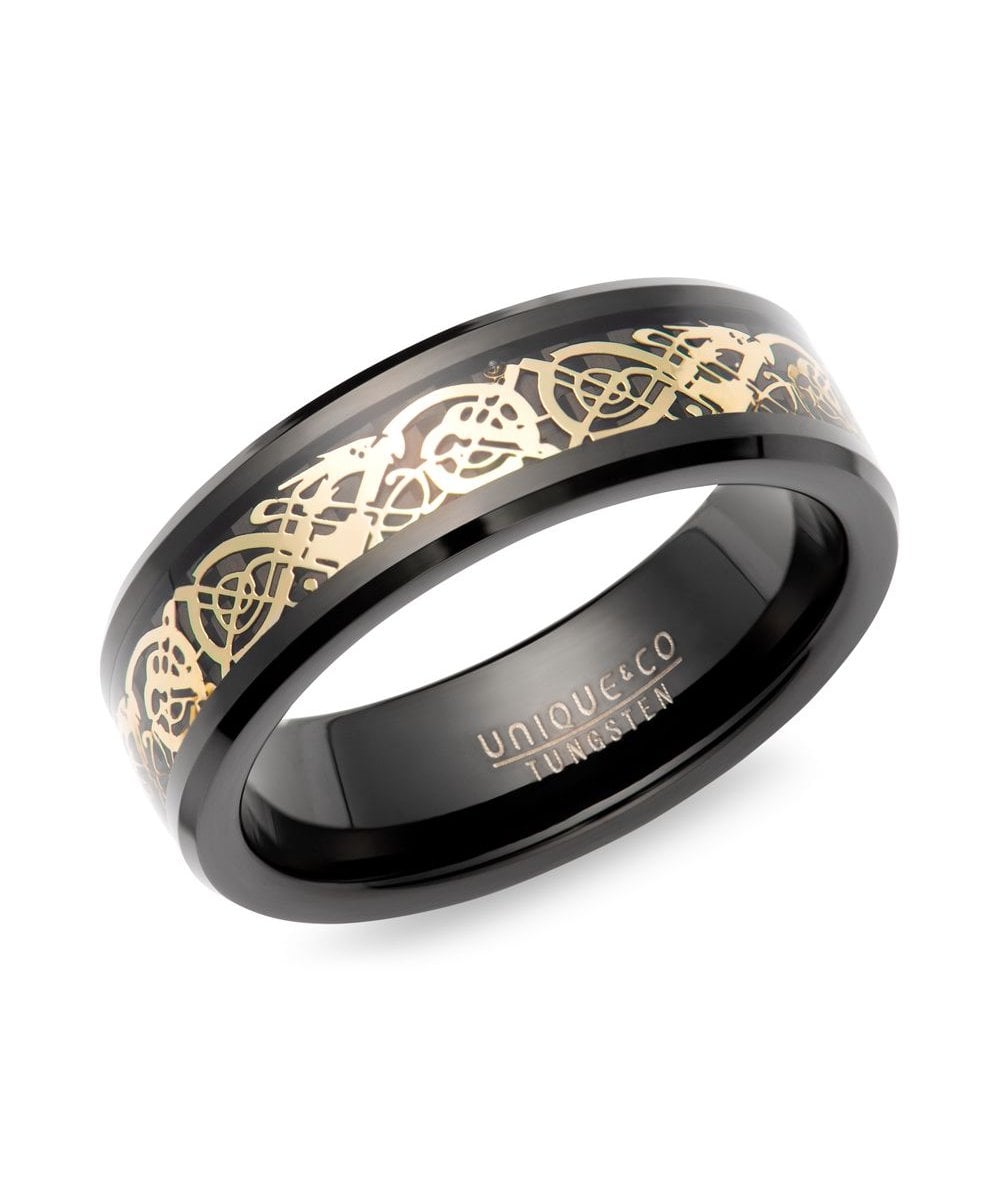 Tungsten 7mm Black & Carbon Fibre Inlay Ring - TUR-190