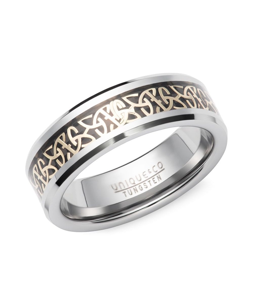 Tungsten 7mm Ring Celtic Design With Yellow & Black Centre - TUR-188