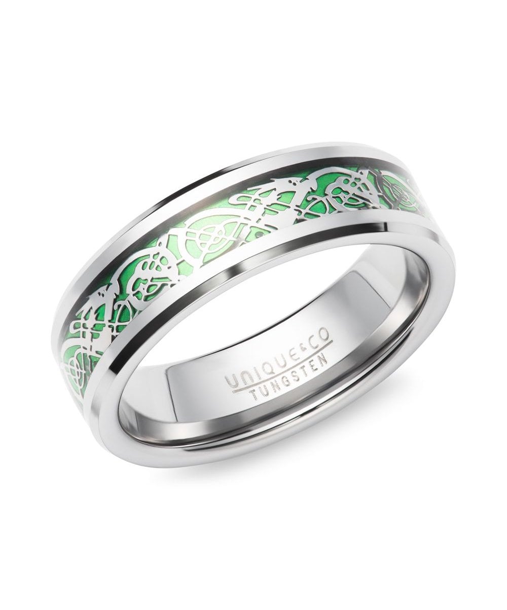 Tungsten 7mm Ring With Green Carbon Fibre Centre - TUR-187