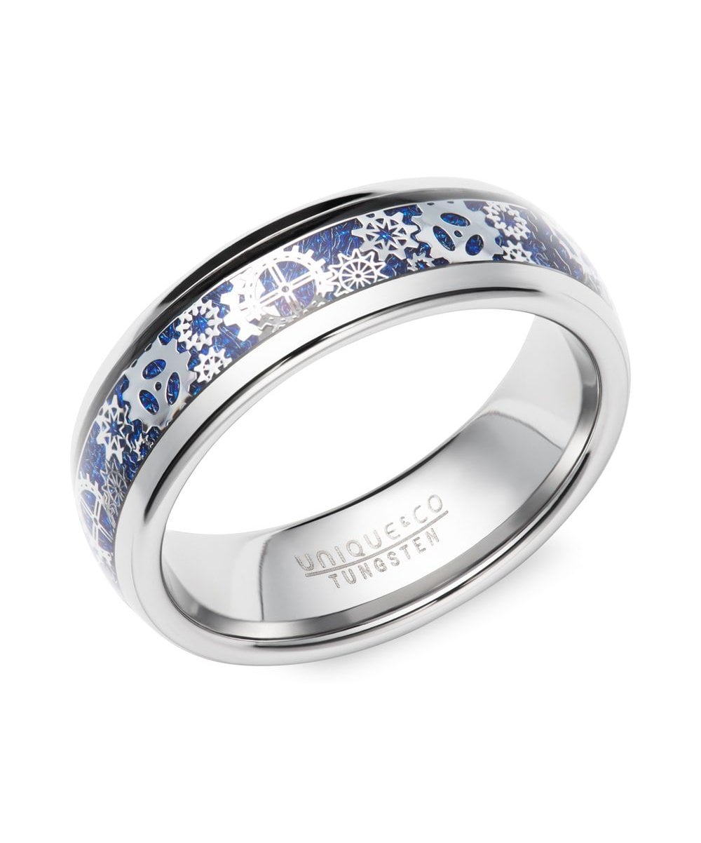 Tungsten 7mm Ring With Blue Carbon Fibre Inlay - TUR-186