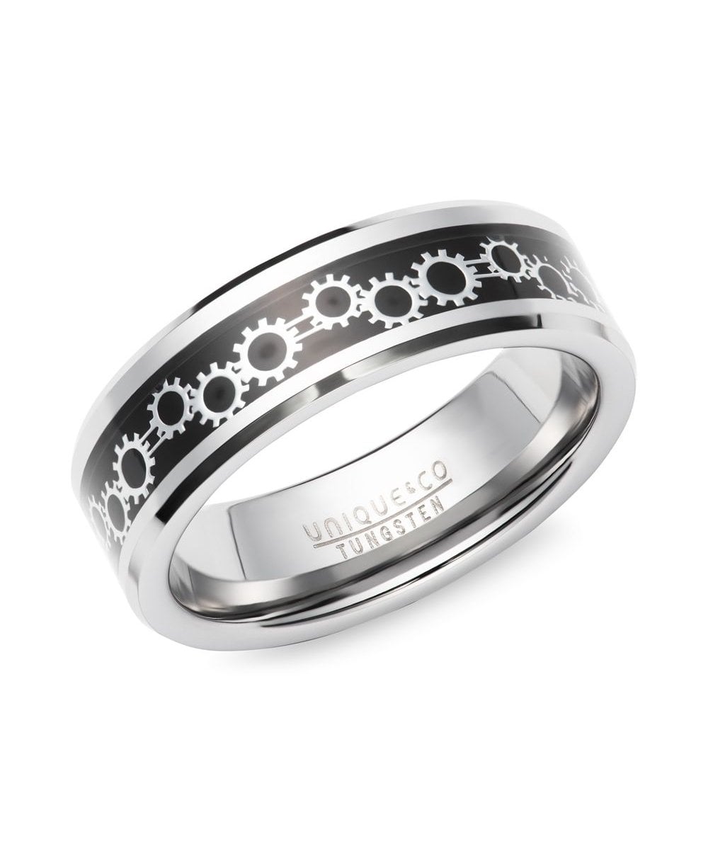 Tungsten 7mm Ring With Black Carbon Fibre Cog Design - TUR-185