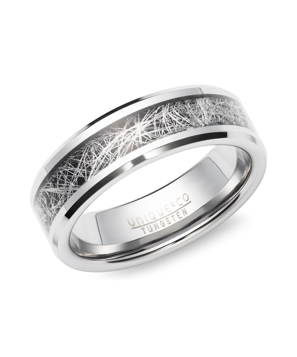 Tungsten 7mm Ring With Meteorite Paper Inlay - TUR-183