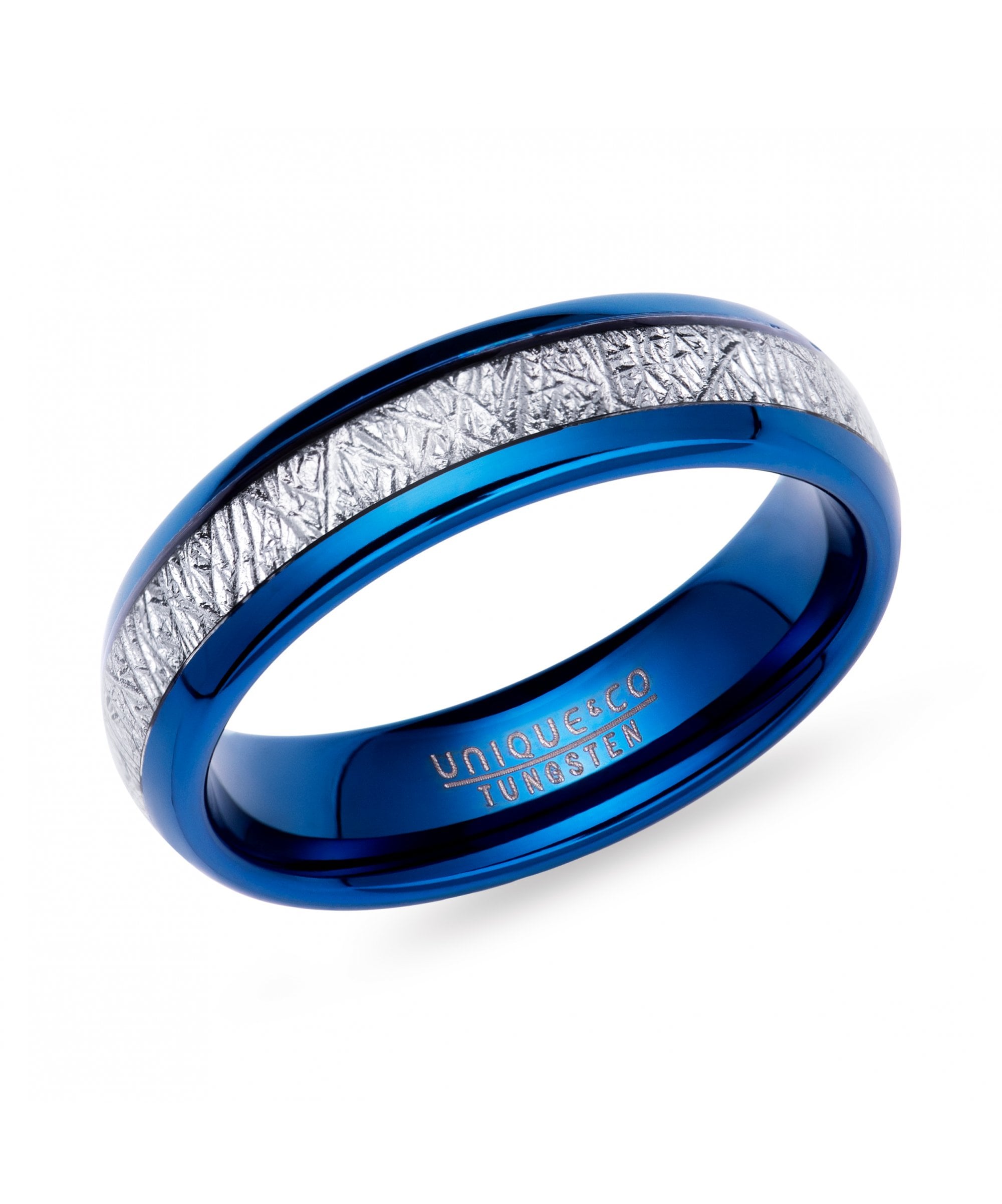 Tungsten 6mm Blue Ring with Meteorite Inlay - TUR-175