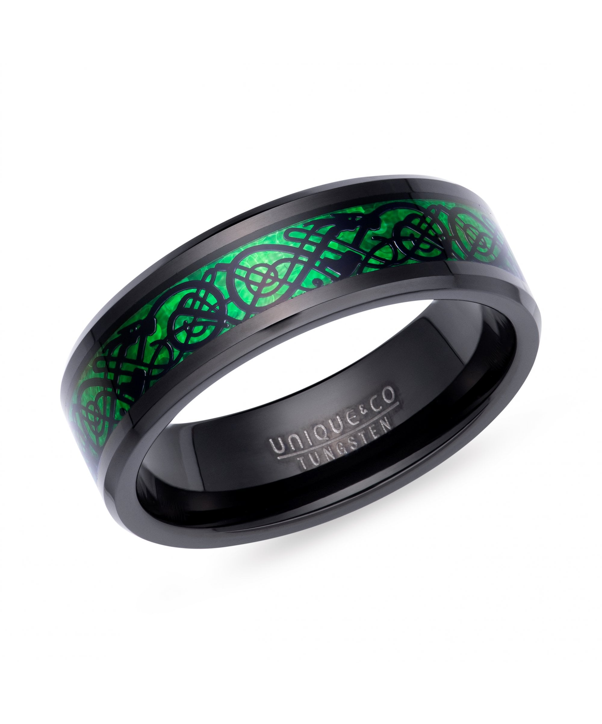 Tungsten 7mm Black & Green Carbon Fibre Inlay Ring - TUR-173