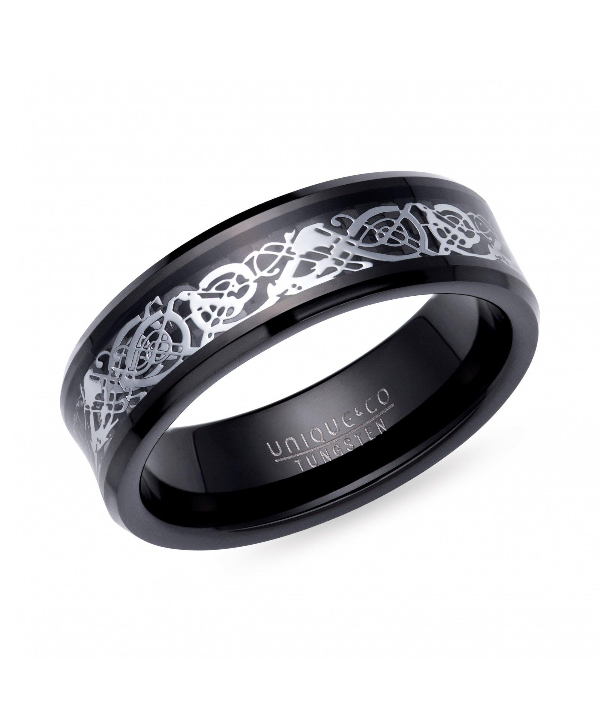 Tungsten 7mm Black & Silver Carbon Fibre Inlay Ring - TUR-172