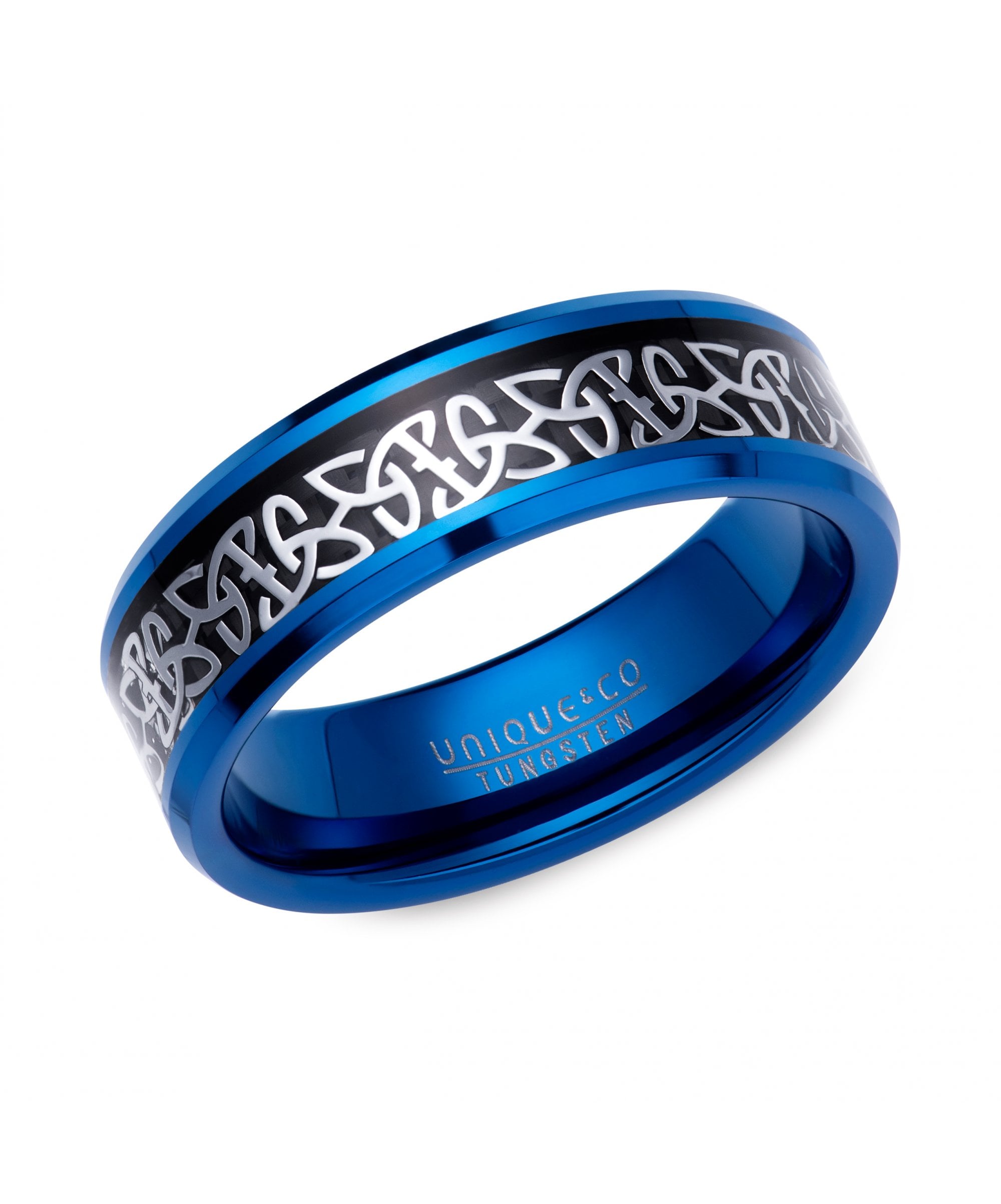 Tungsten 7mm Blue Ring with Celtic Design Centre - TUR-170