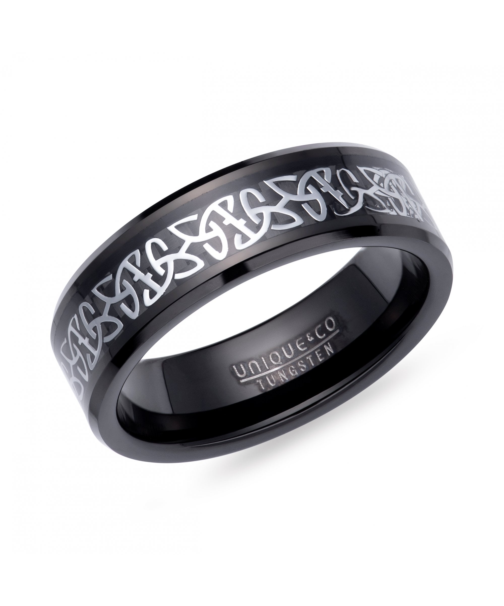 Tungsten 7mm Black Ring with Celtic Design Centre - TUR-169