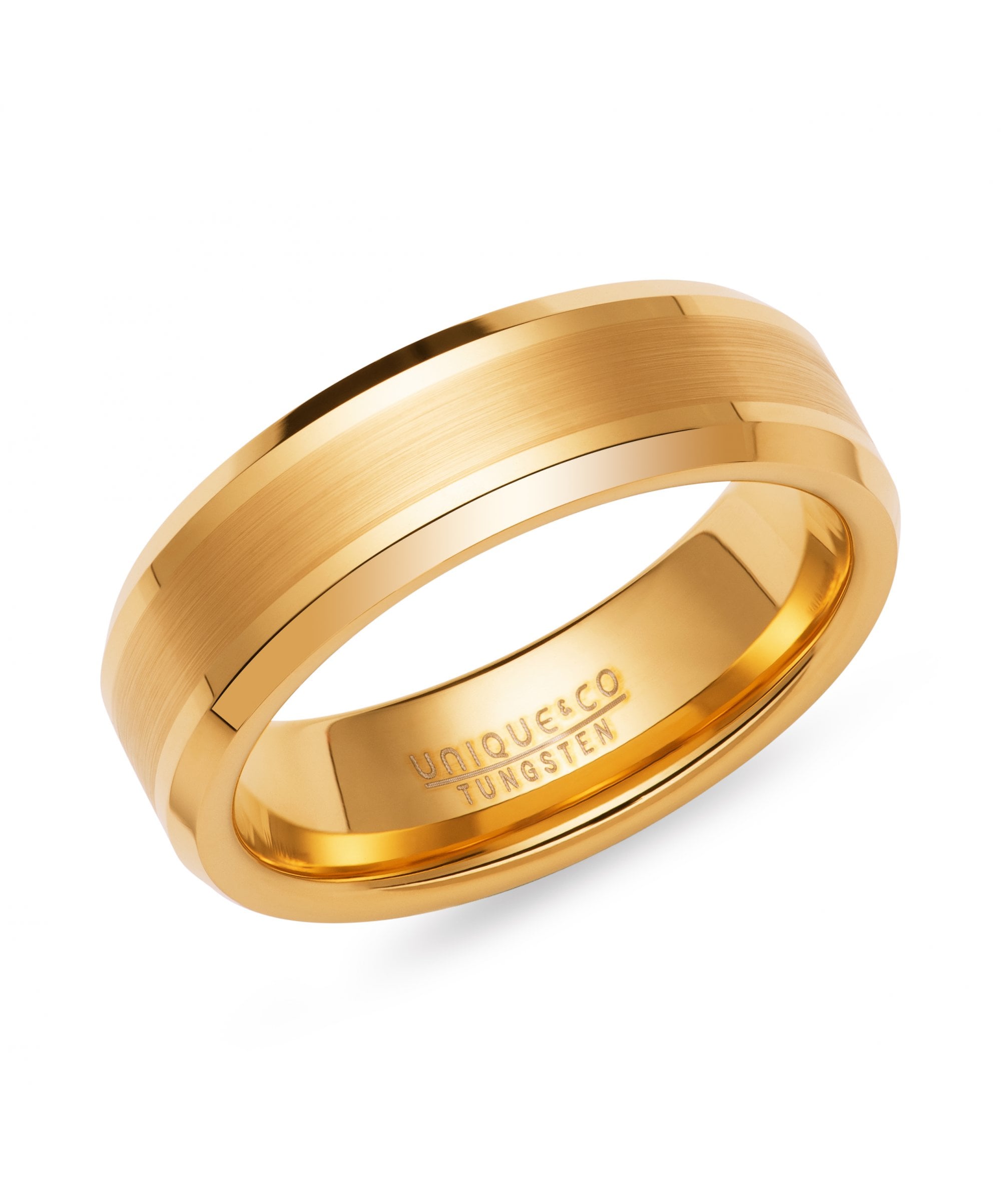 Tungsten 7mm Patterned Ring with Gold Finish - TUR-165