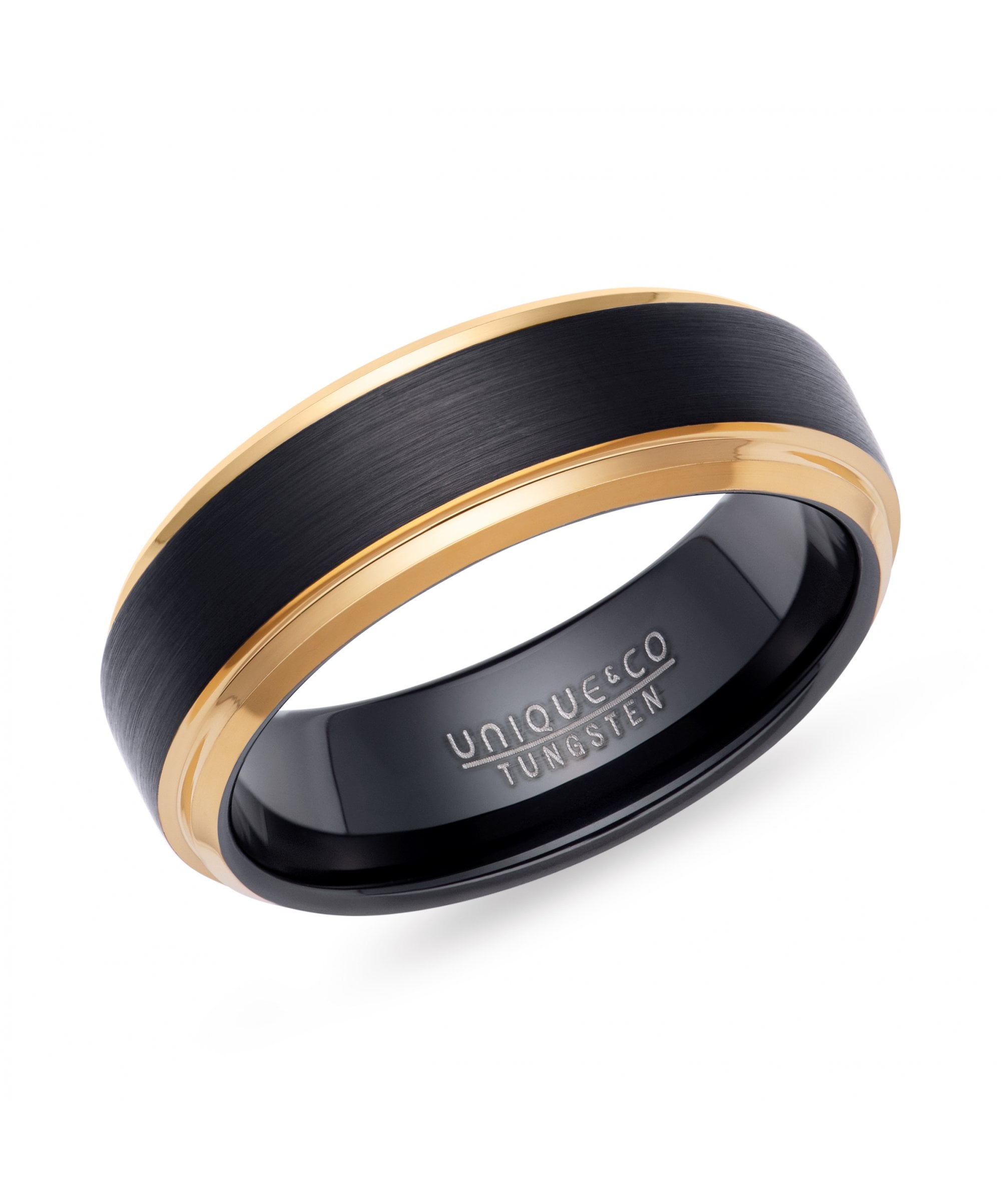 Tungsten 7mm Black & Gold Ring - TUR-163