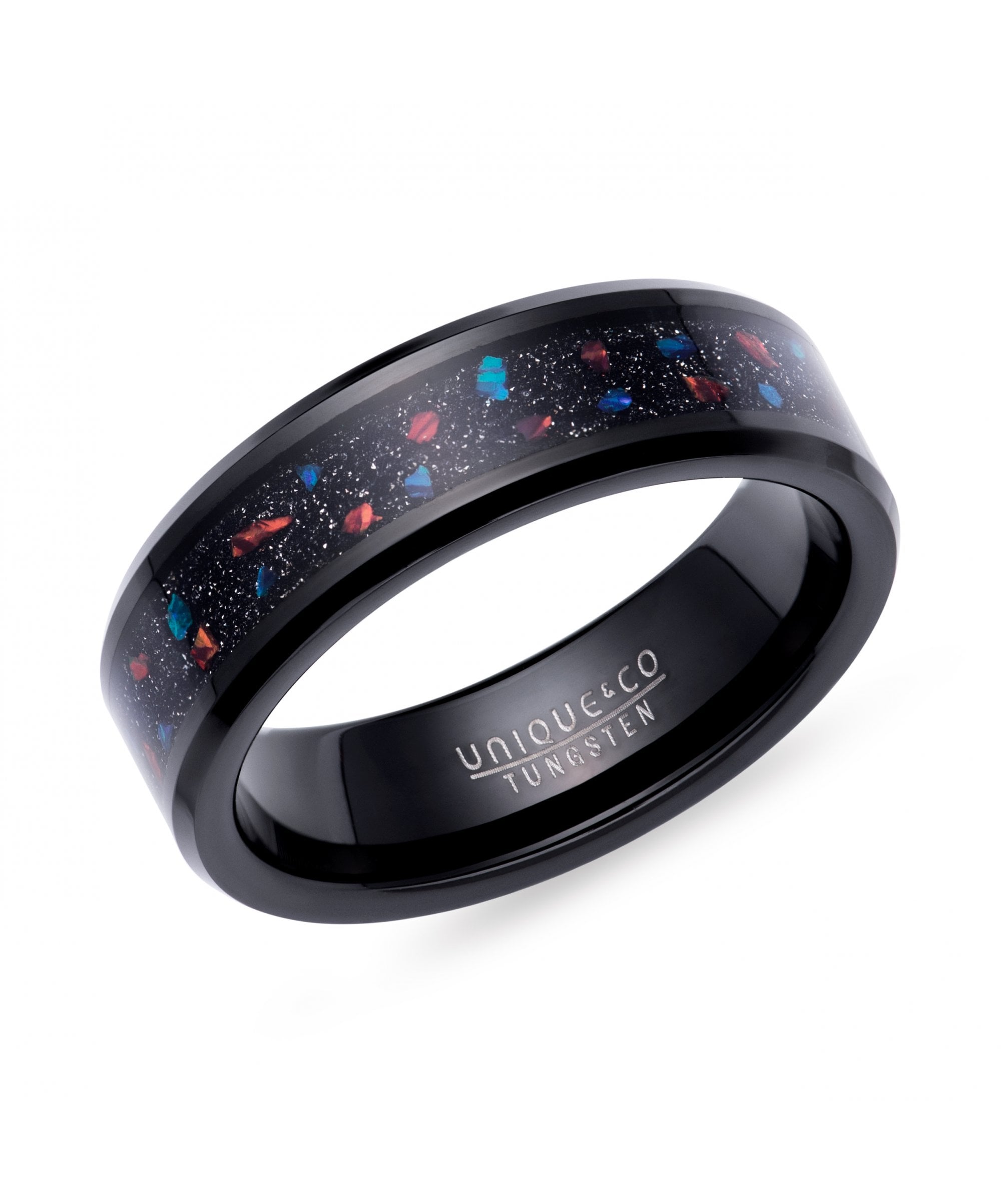 Tungsten 7mm Black Ring with Black & Red Stone Centre - TUR-161