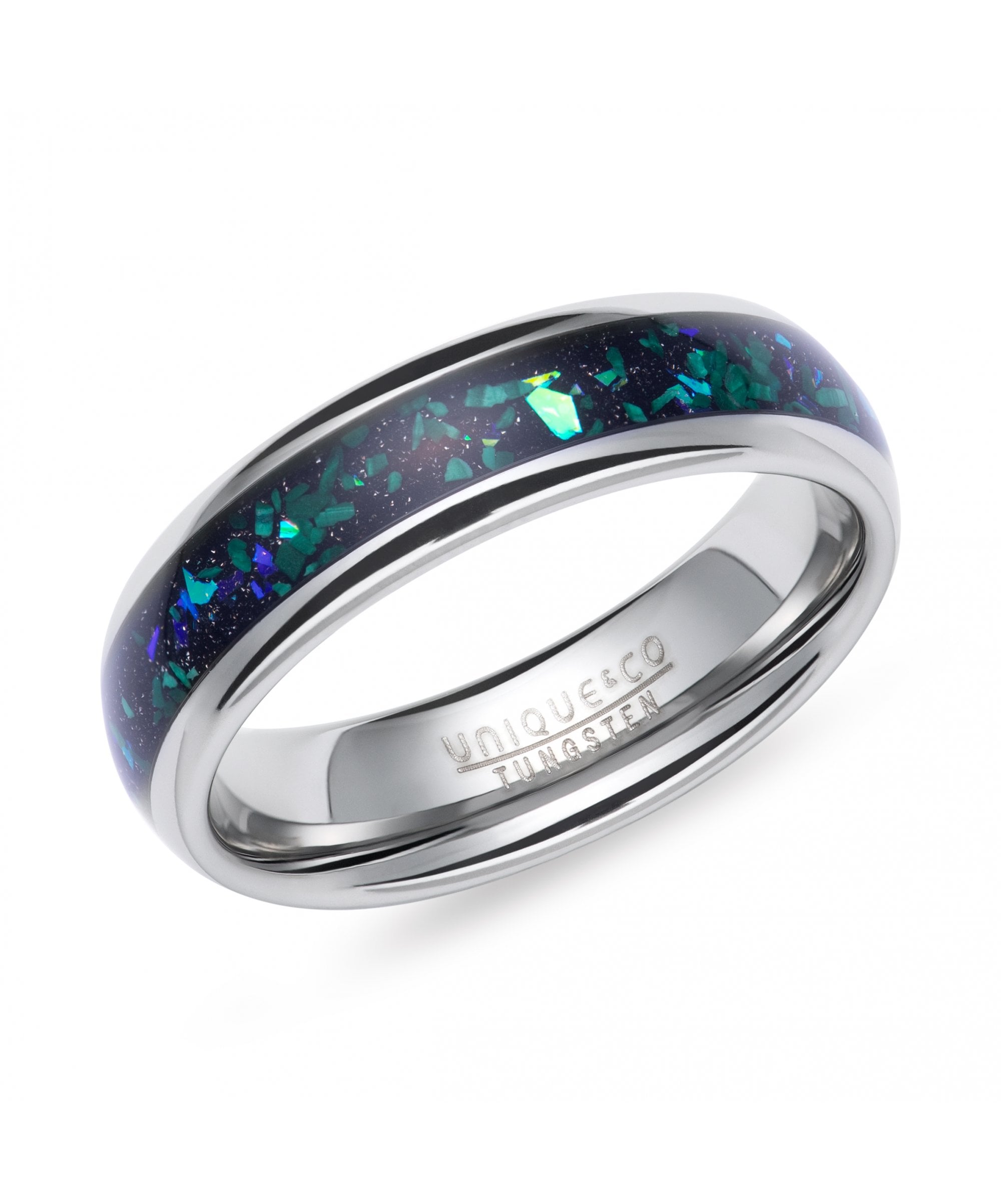 Tungsten 6mm Ring with Black, Green & Blue Centre - TUR-159