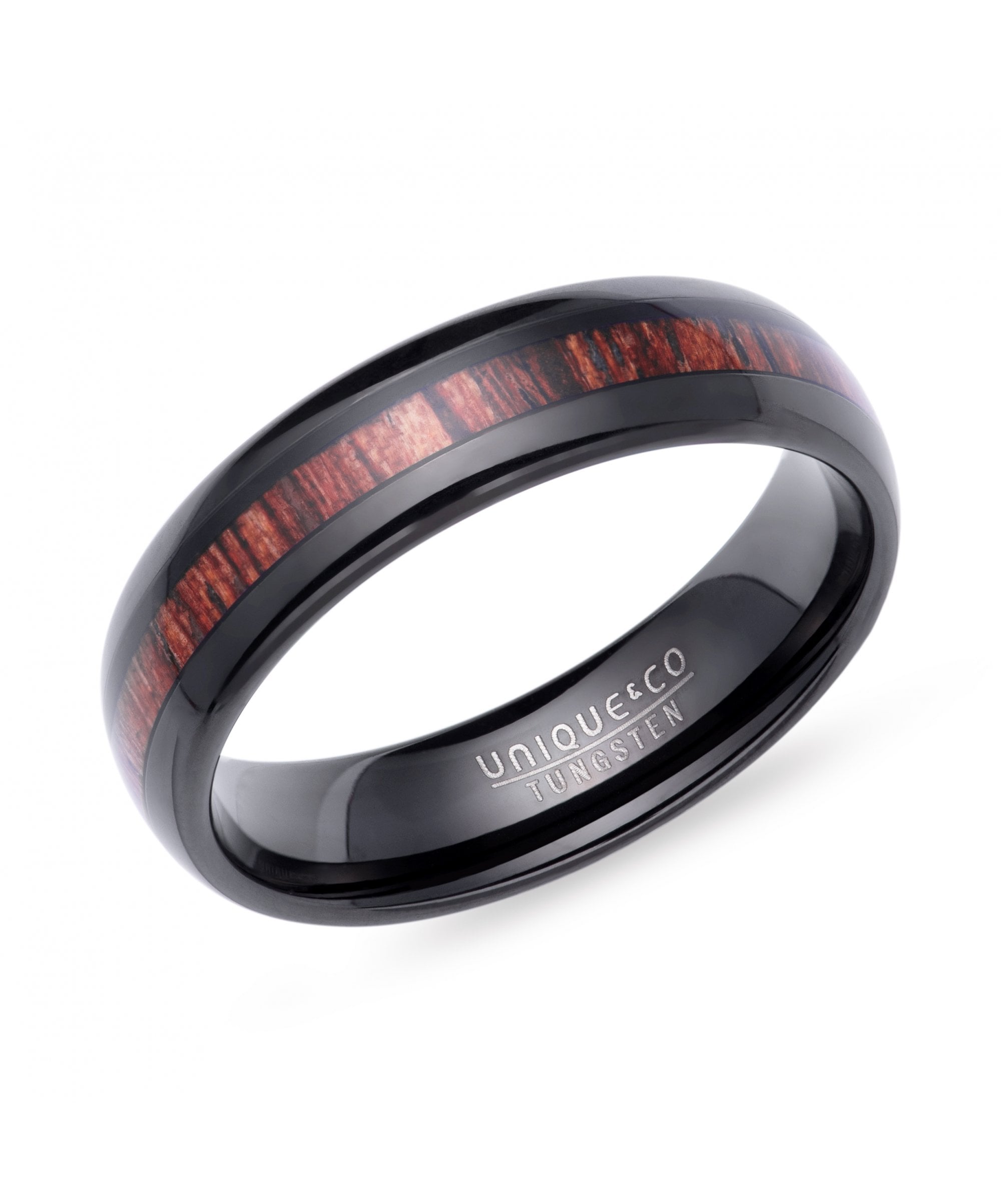 Tungsten 6mm Black Ring with Wood Inlay - TUR-157