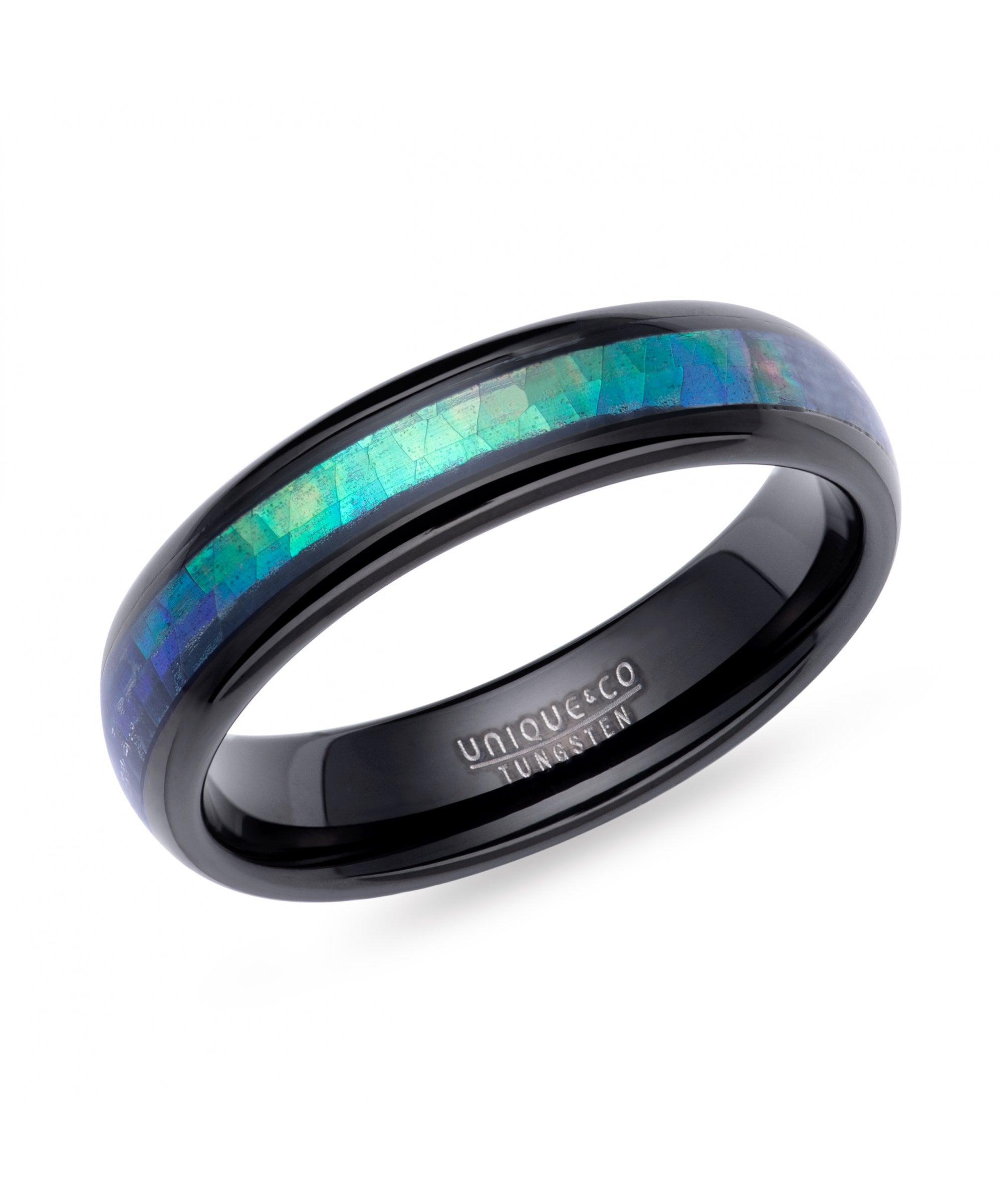 Tungsten 6mm Black Ring with Abalone Shell Inlay - TUR-156