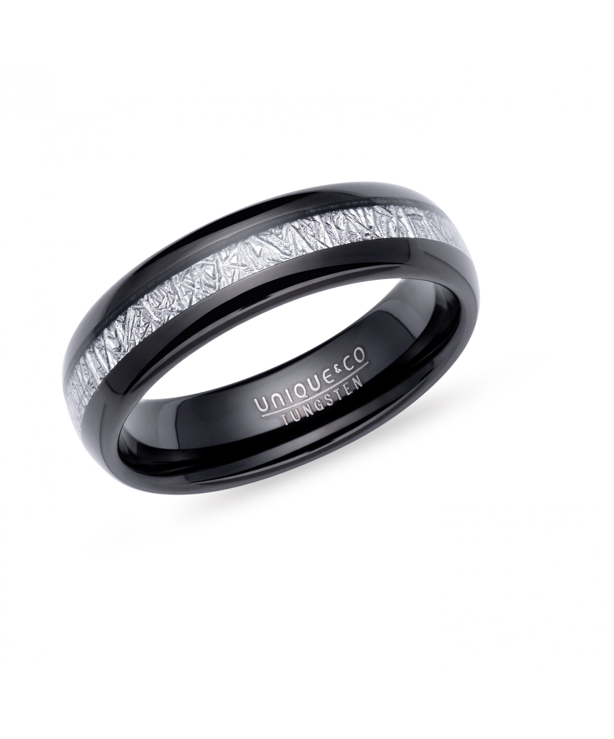 Tungsten 6mm Black Ring with Meteorite Paper Inlay - TUR-155
