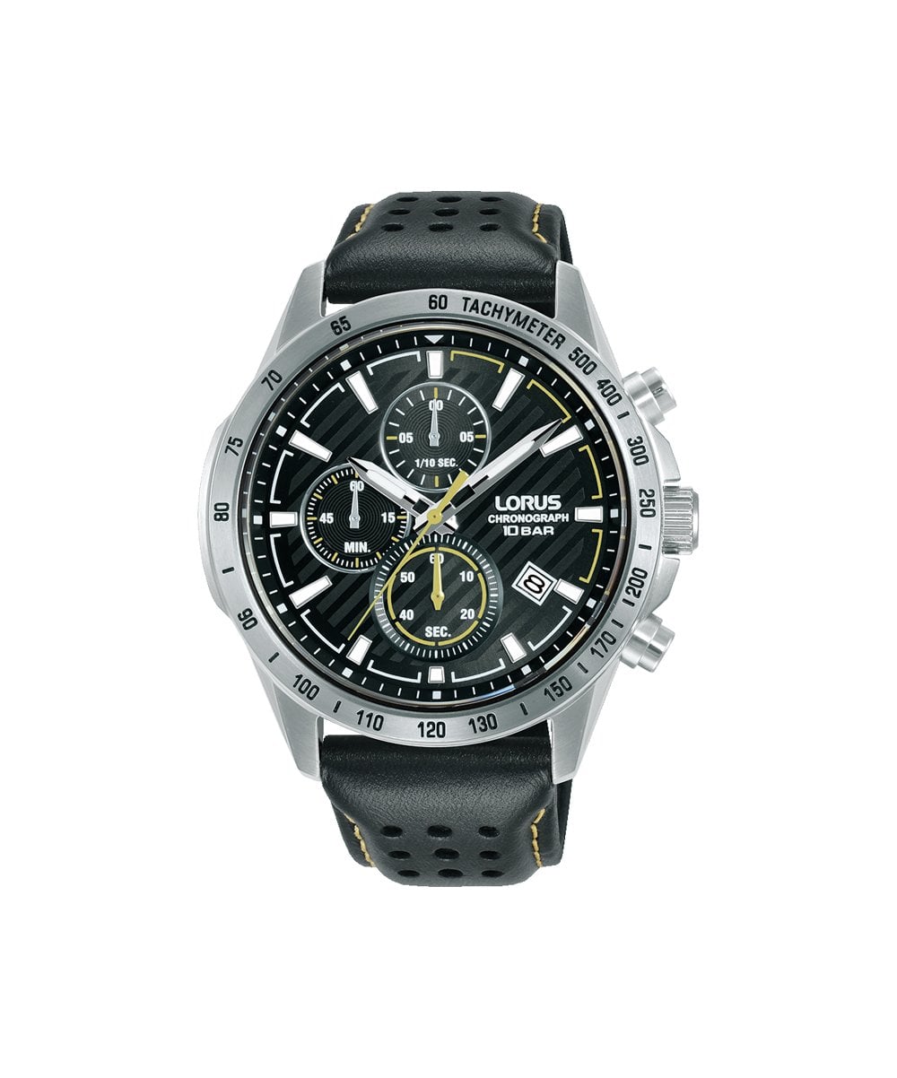 Lorus Chronograph Black Leather Strap Gents Watch - RM301JX9
