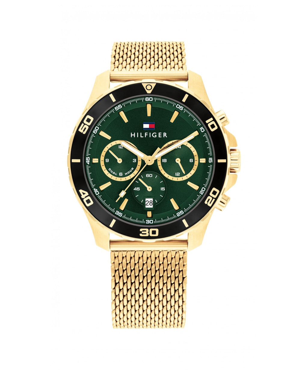 Tommy Hilfiger Jordan Green & Gold Gents Mesh Bracelet Watch