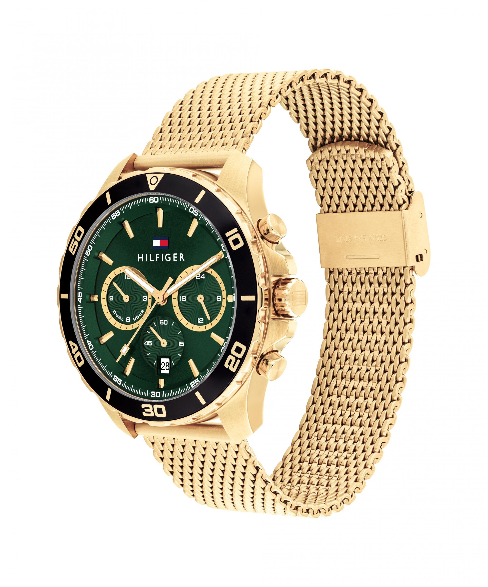 Tommy Hilfiger Jordan Green & Gold Gents Mesh Bracelet Watch