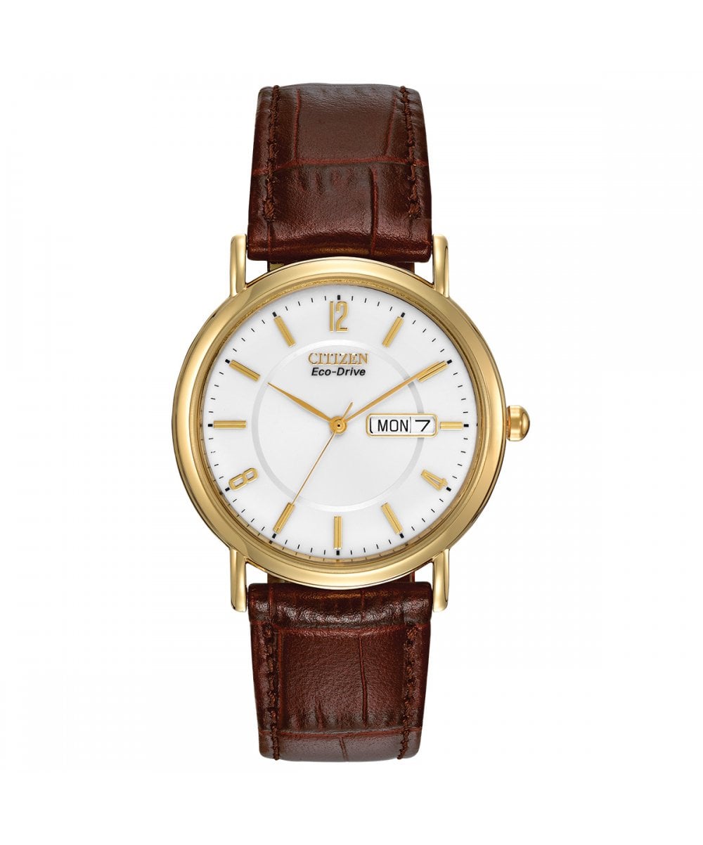 Citizen Eco-Drive Gents Brown Leather Strap Watch