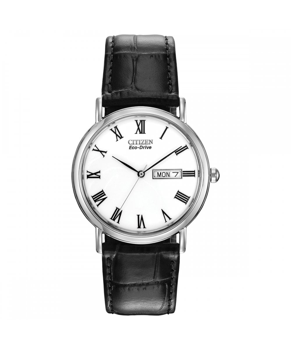 Citizen Eco-Drive Gents Black Leather Strap Watch