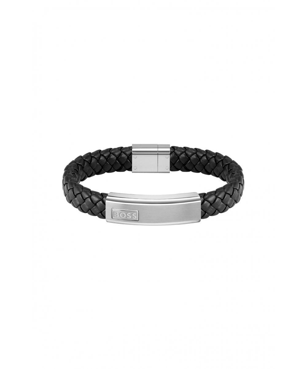 BOSS Lander Black Leather Gents Bracelet