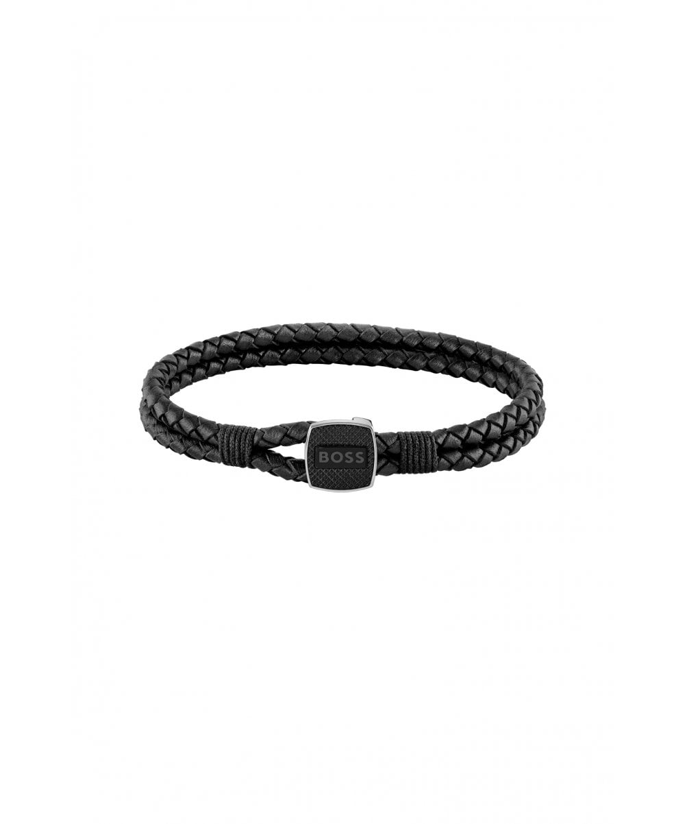 BOSS Seal Gents Black Leather Bracelet