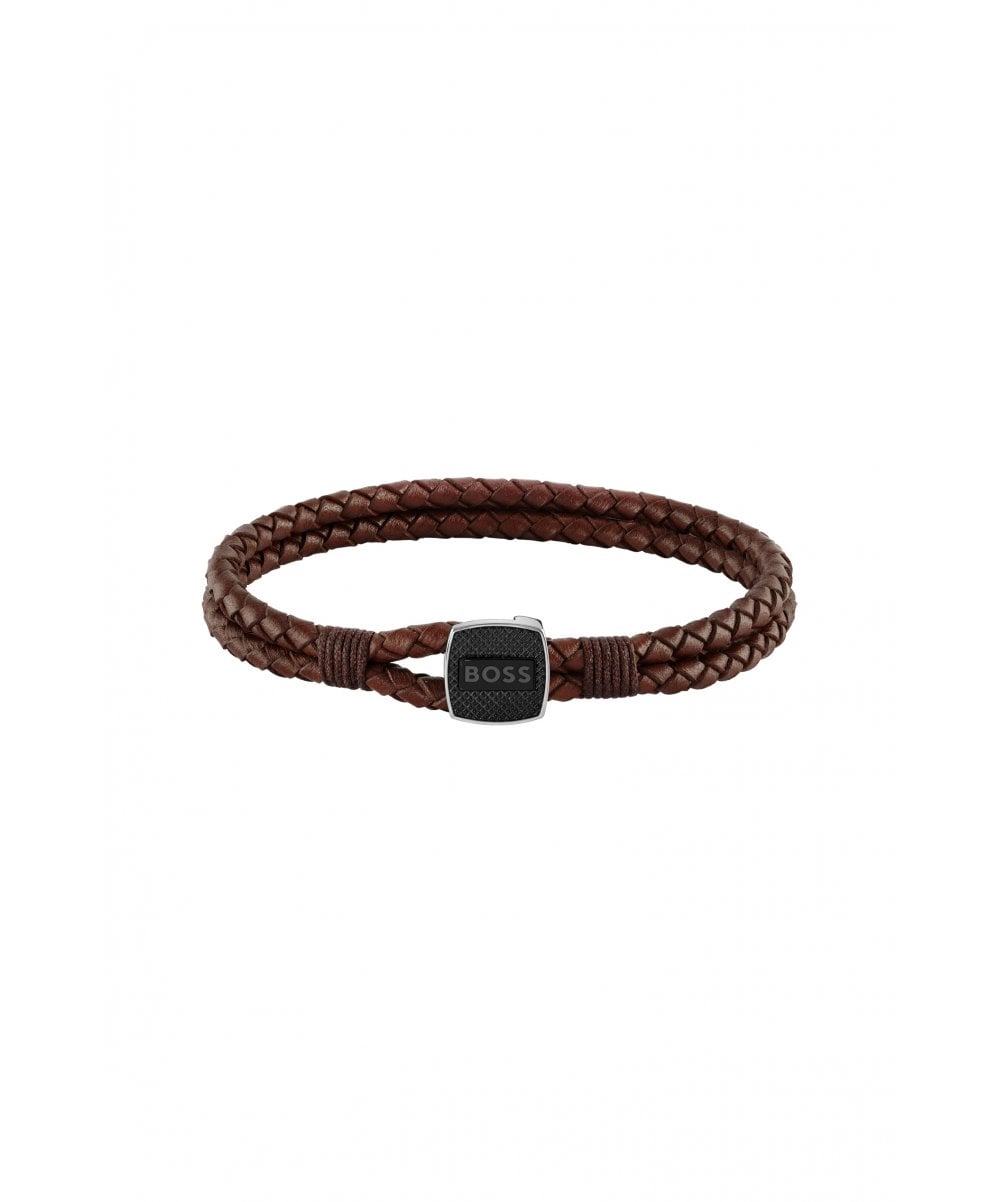 BOSS Seal Gents Brown Leather Bracelet