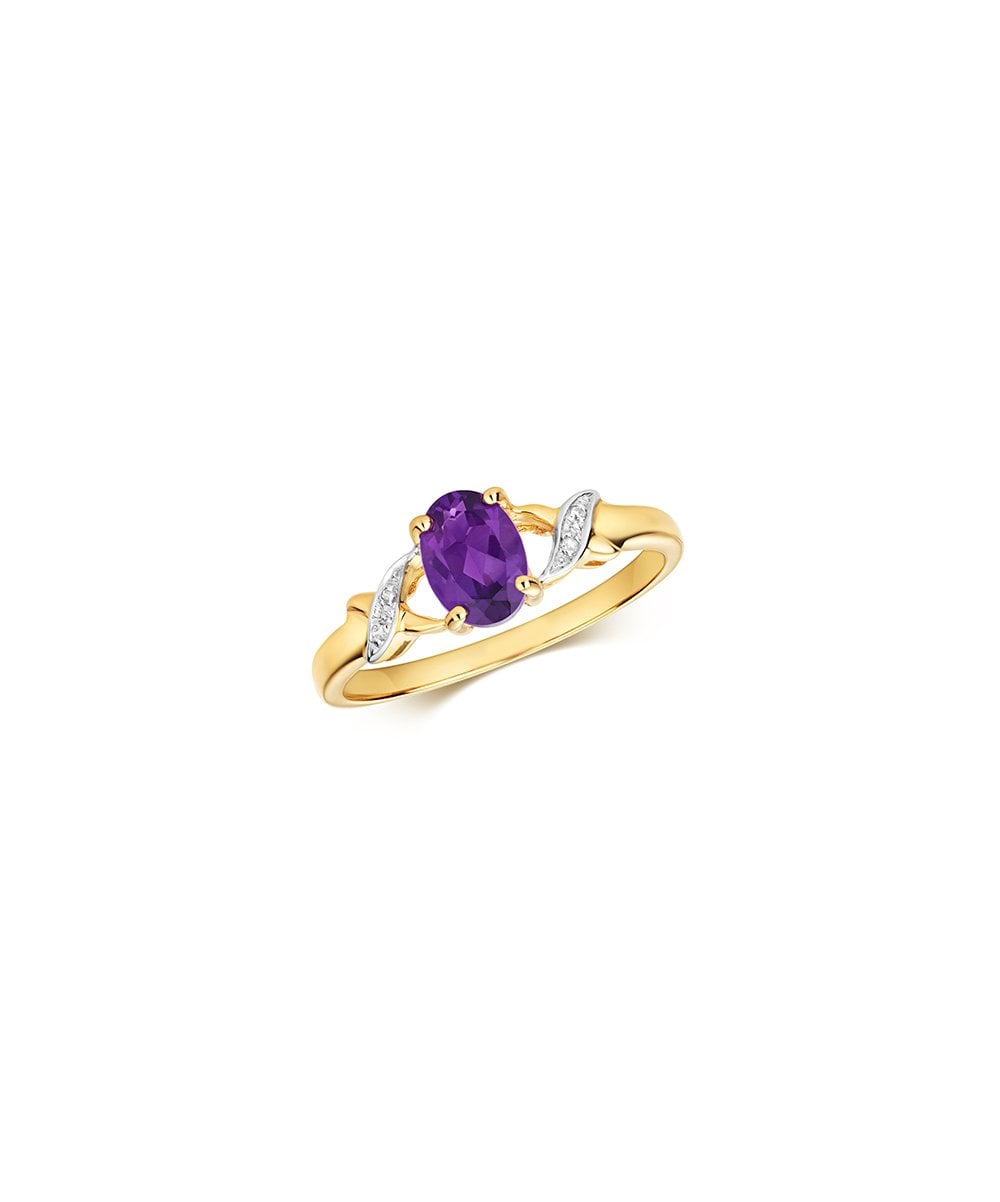 9ct Yellow Gold Amethyst & Diamond Ring