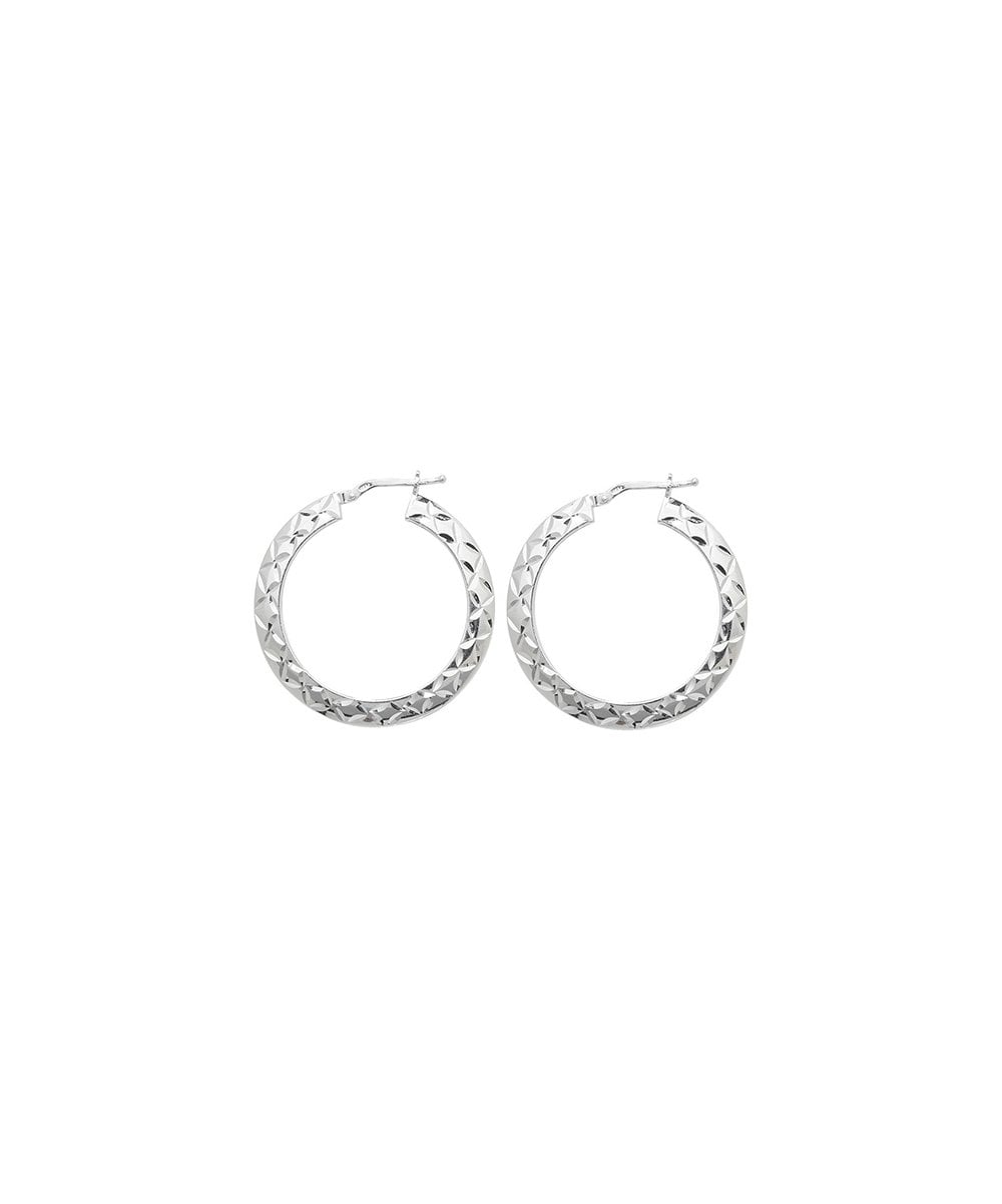 Silver 25mm Diamond Cut Hoop Earrings