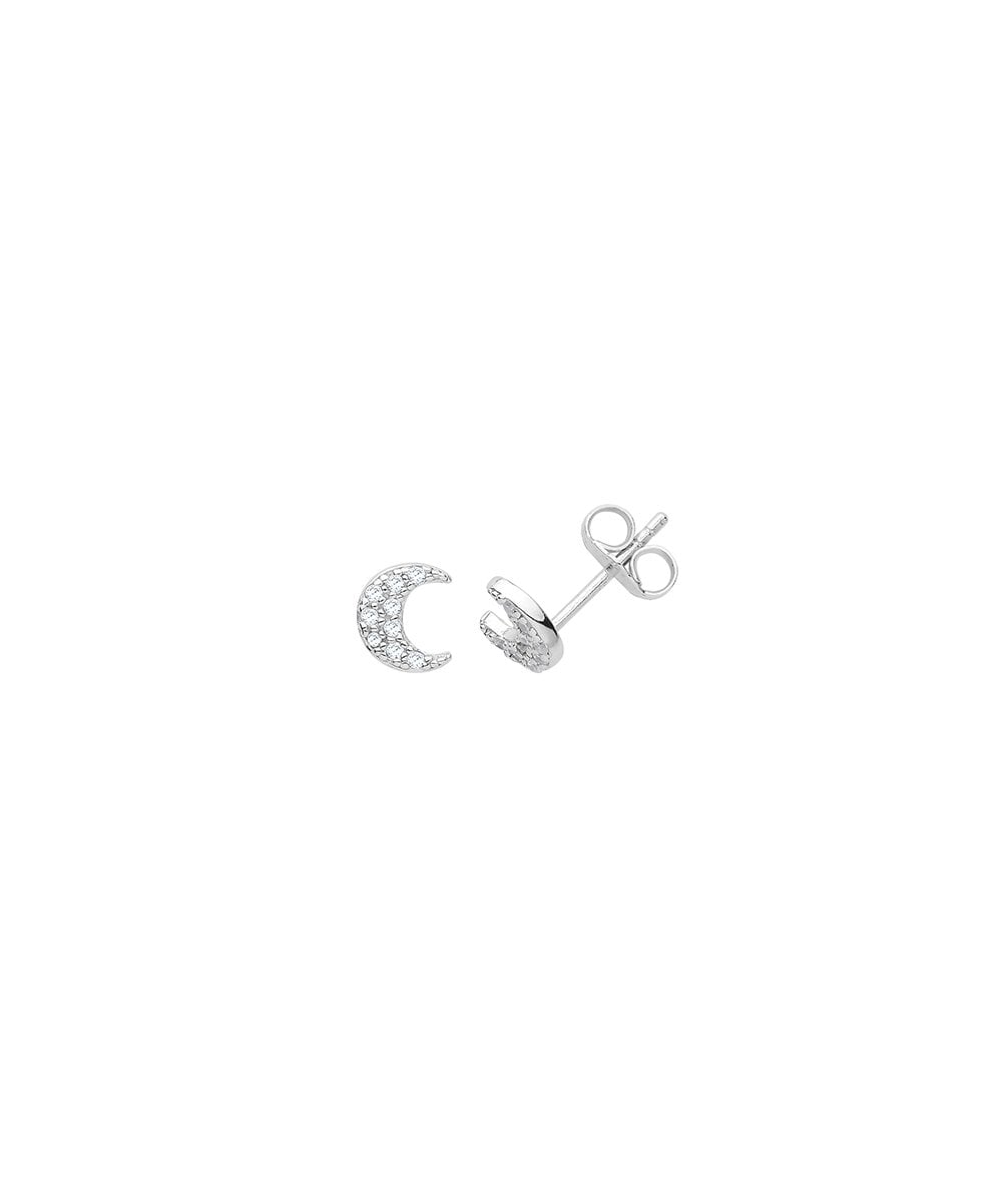 Silver CZ Moon Stud Earrings