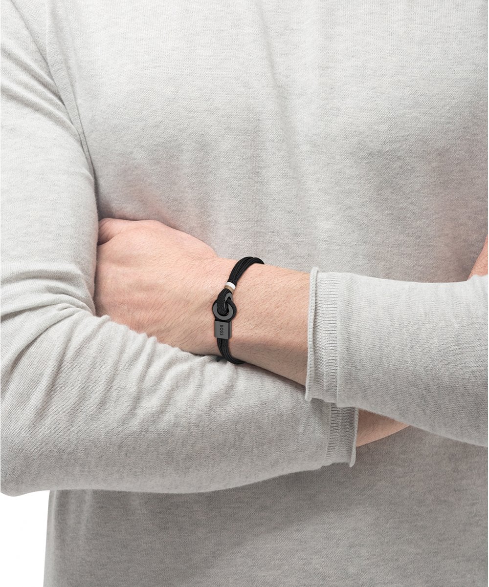 BOSS Thad Sport Nylon Black Cord Gents Bracelet