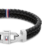 Tommy Hilfiger Black Leather Double Row Gents Bracelet
