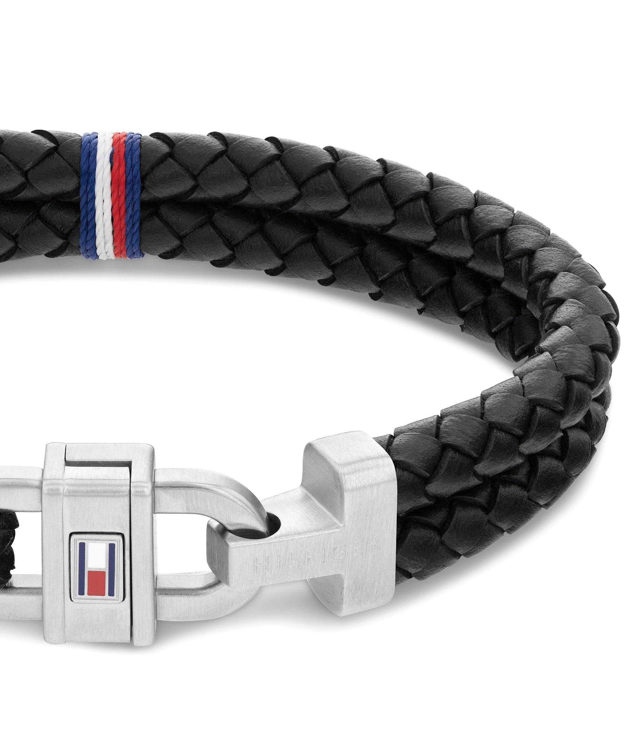 Tommy Hilfiger Black Leather Double Row Gents Bracelet
