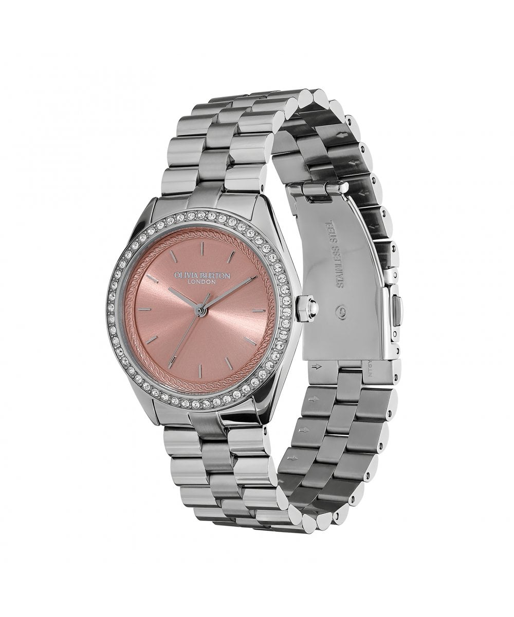 Olivia Burton Bejewelled Mellow Rose & Silver Bracelet Watch