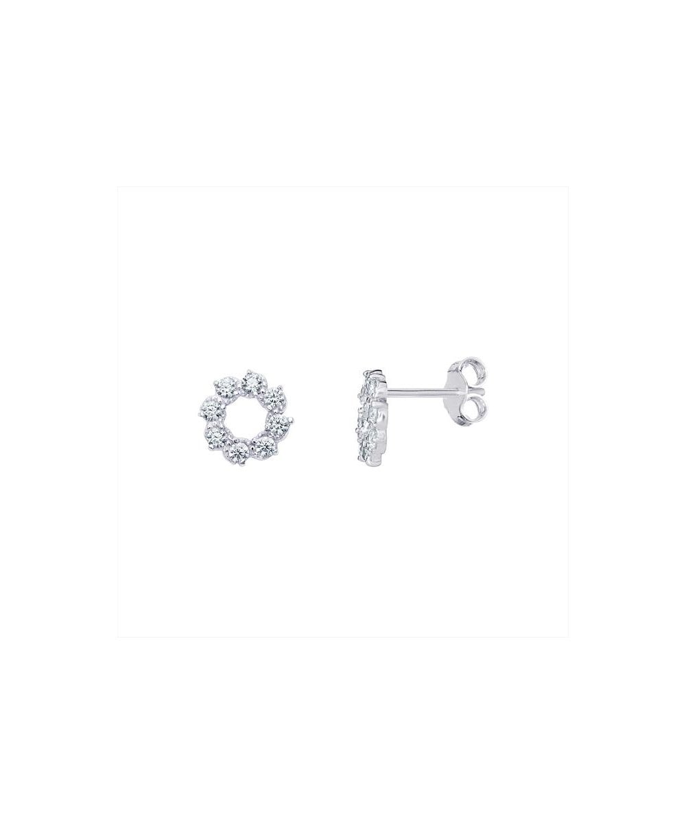 Silver CZ Flower Stud Earrings