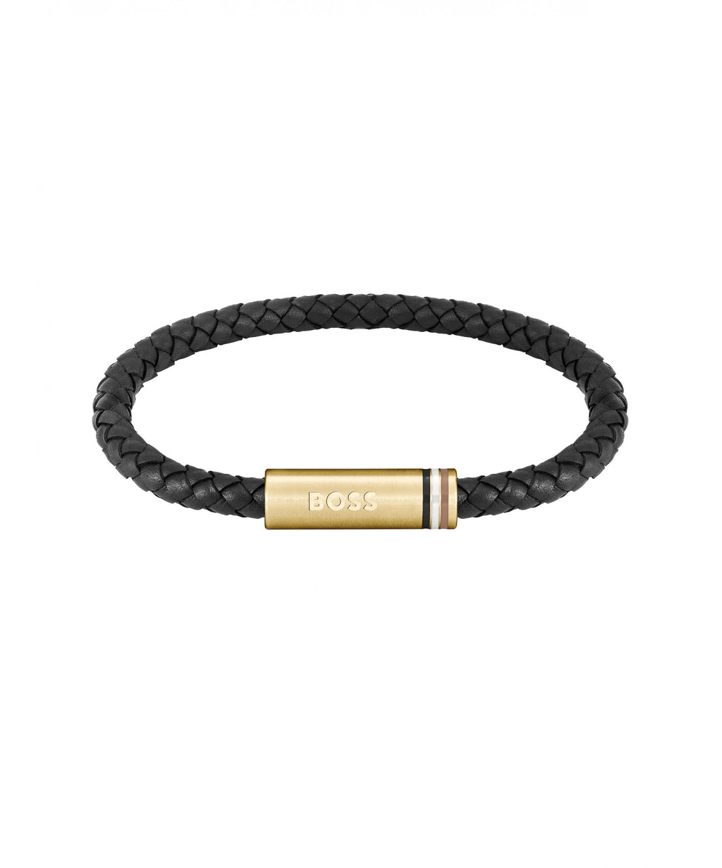 BOSS Ares Black Leather Gents Bracelet