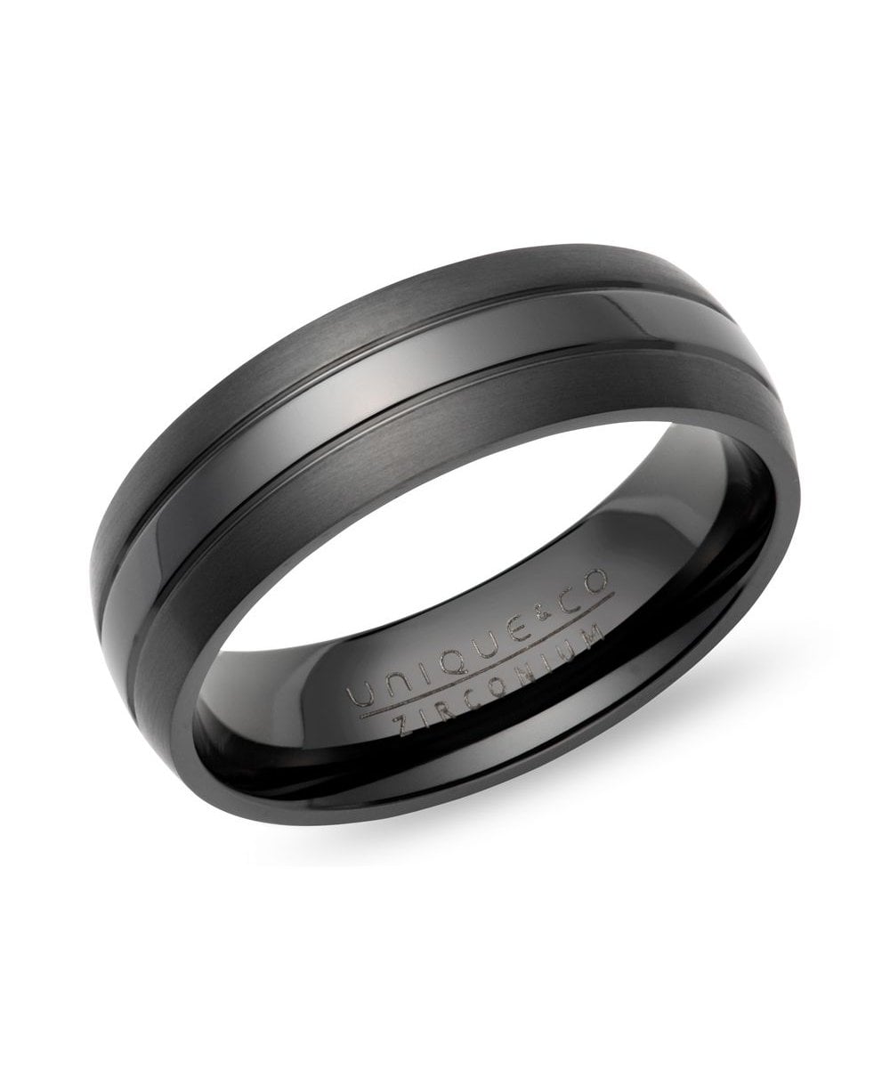 Black Zirconium 7mm Patterned Ring - ZR-3