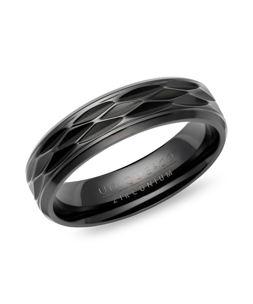 Black Zirconium 6mm Patterned Ring - ZR-5