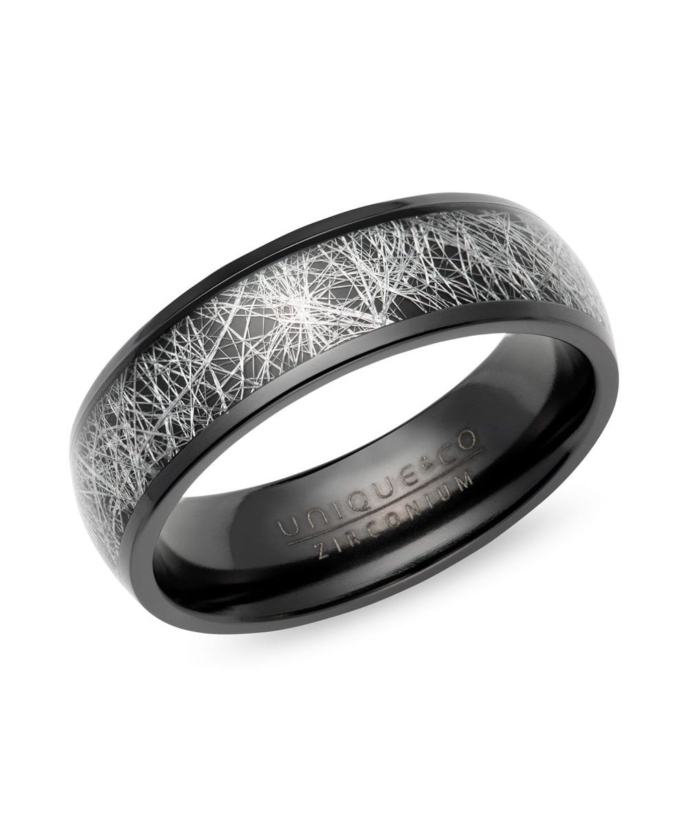 Black Zirconium 7mm Meteorite Paper Inlay Ring - ZR-6