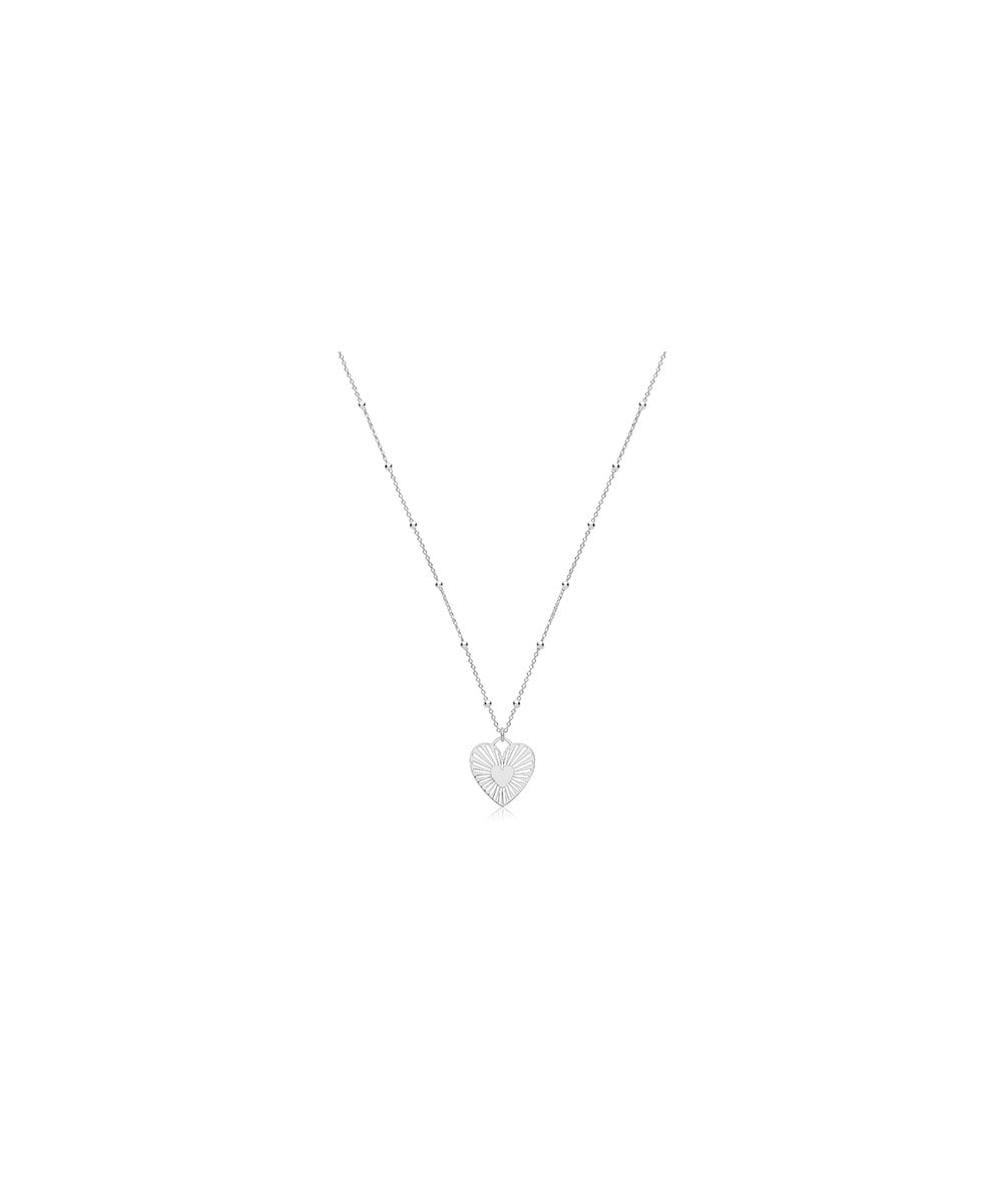 Silver Rolo & Bead Heart Sunburst Necklace
