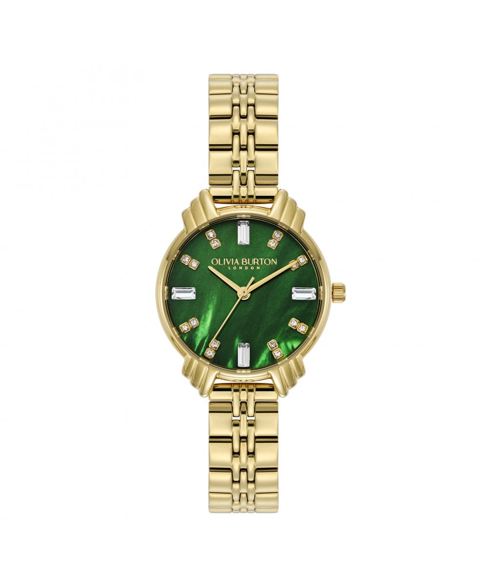 Art Deco Emerald Green Dial Gold Bracelet Watch