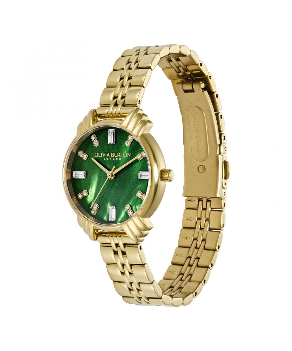 Art Deco Emerald Green Dial Gold Bracelet Watch