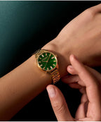 Art Deco Emerald Green Dial Gold Bracelet Watch