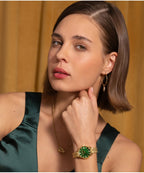 Art Deco Emerald Green Dial Gold Bracelet Watch
